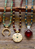 Boho Necklace, Seed Beads Gold Horn Evil Eye Heart Pendant